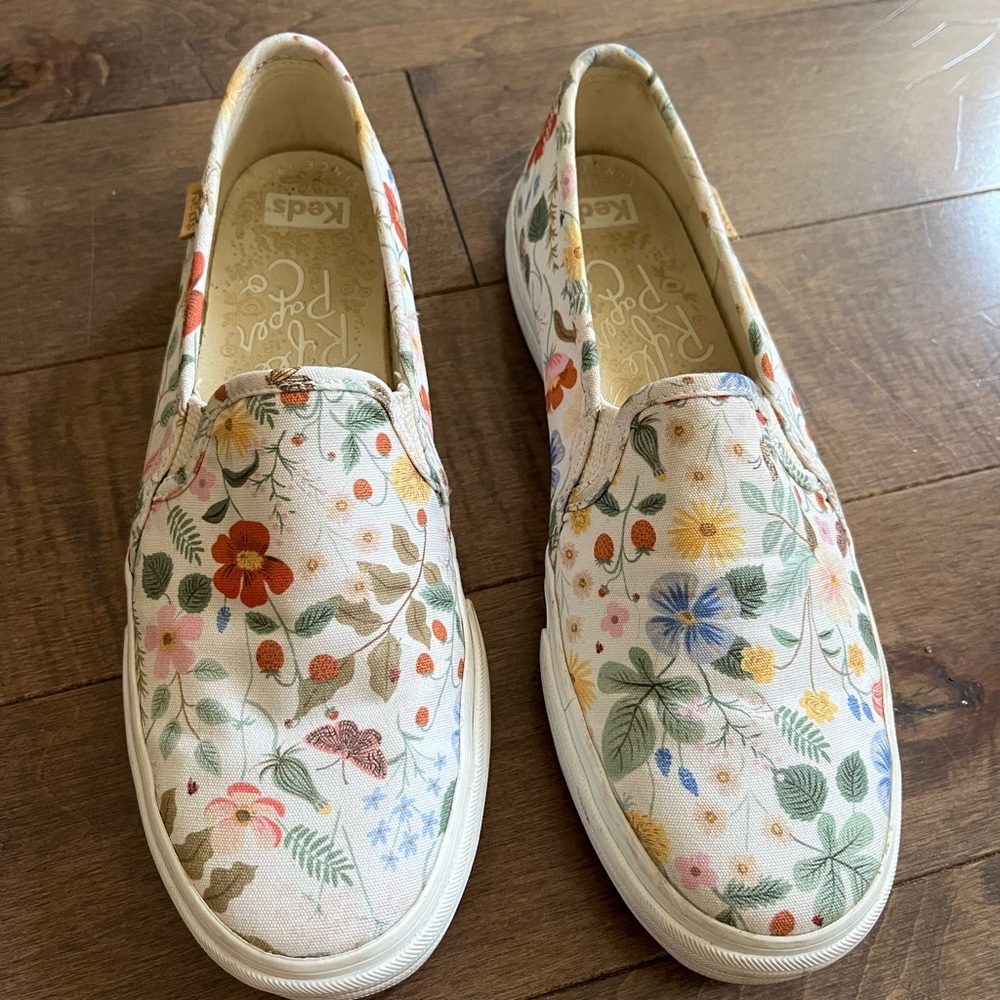 Rifle Paper Co x Keds Strawberry Fields slip-ons, size 7.5